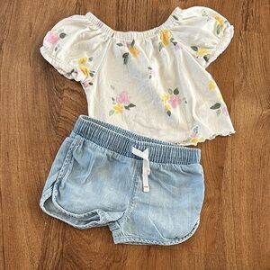 Cat & Jack Floral Top and Denim Shorts Set - White, Pink, Yellow, Blue